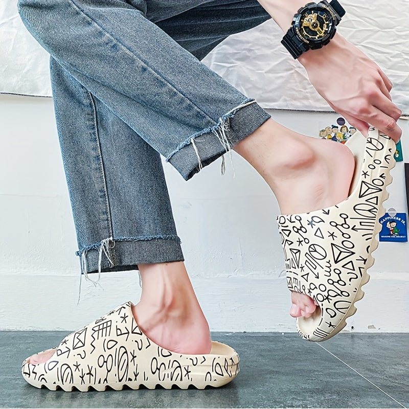 Men's Anime Print Non Slip Platform Slides Soft Sole Slipper for Indoor Outdoor