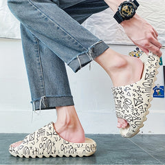 Men's Anime Print Non Slip Platform Slides Soft Sole Slipper for Indoor Outdoor