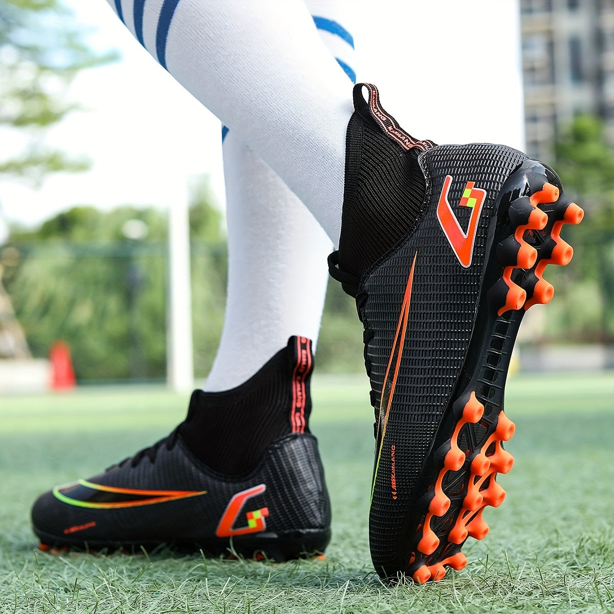 Men's High Top Spiked Football Boots, Geometry Pattern Soccer Cleats