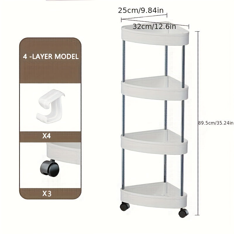 Corner Shelves Stand With Wheel 4 Tier Toilet Paper Stand