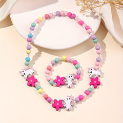 2pcs Unicorn Mermaid Beaded Bracelet Necklace Set for Girls