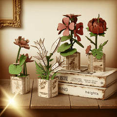 3D Wooden Peony Flower Puzzle Educational Toy with Artificial Flowers