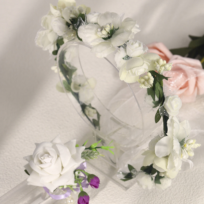 2Pk Flower Hairband Bracelet Wedding Tiara Crown Bridesmaid Gift