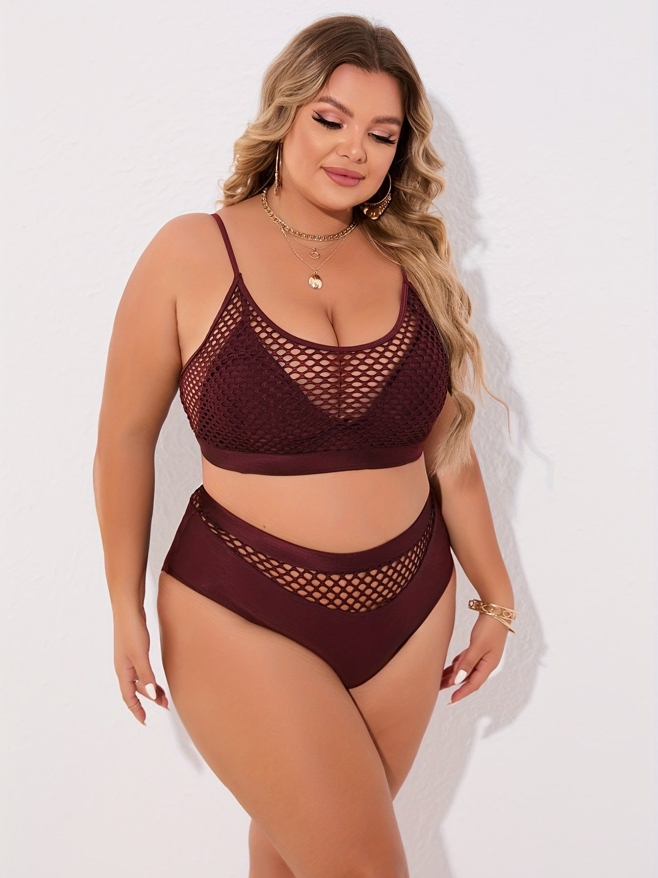 Fishnet Bikini Set High Stretch Two Piece Swimsuit