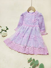Girls Flower Embroidery Lace Princess Dress Long Sleeve Kids Clothes