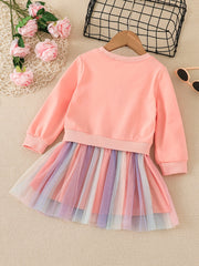 Toddler Girls Unicorn Graphic Mesh Spliced Dress Kids Party Clothes
