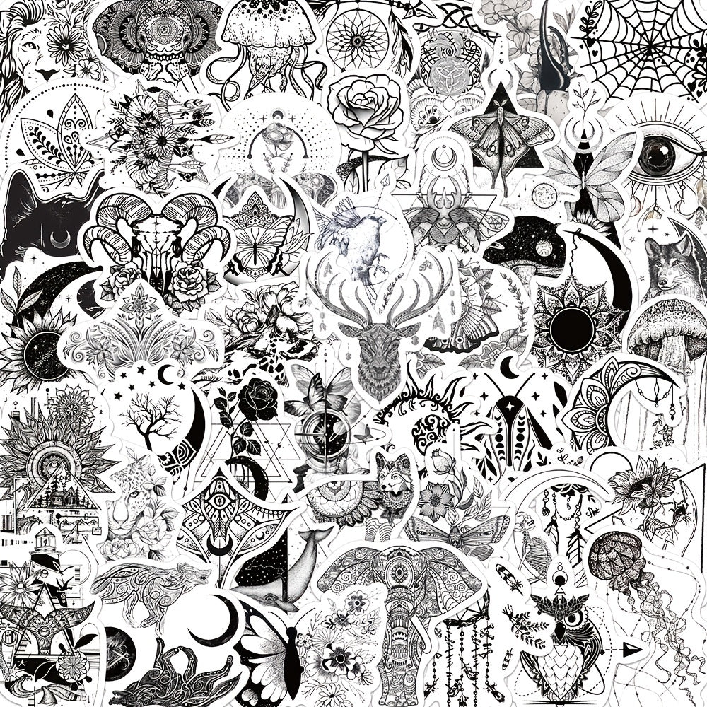 Gothic Doodle Stickers - 50 Sheets - Water Cups, Luggage, Notebooks