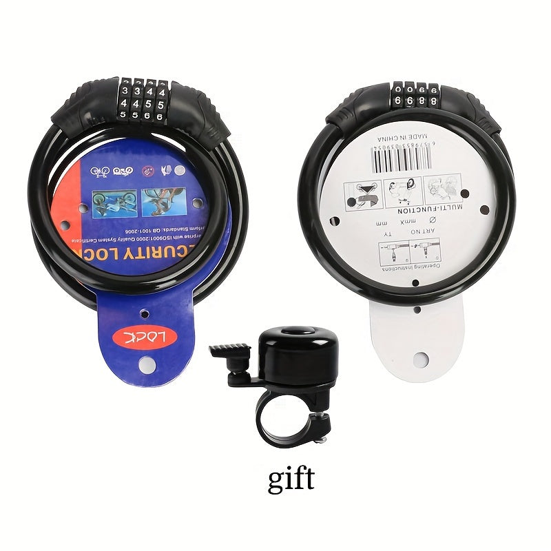 3pc Set 2 Bike 4 Position Password Lock & 1 Bell Bike Adjustable Anti-theft Pair