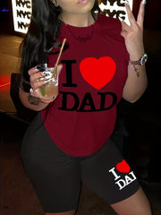 Heart & Letter Print Tee & Biker Shorts Outfit Set