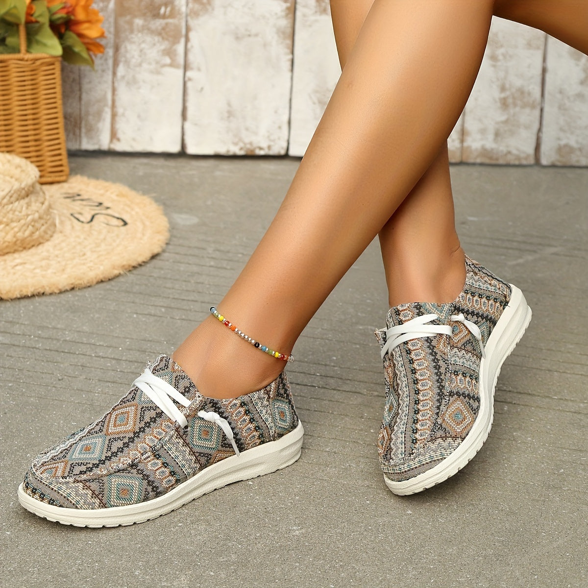 Women's Geometric Pattern Canvas Shoes Lightweight