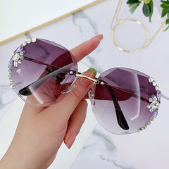 Rhinestone Square Sunglasses Vintage Ladies Stylish Oversized Sun Glasses