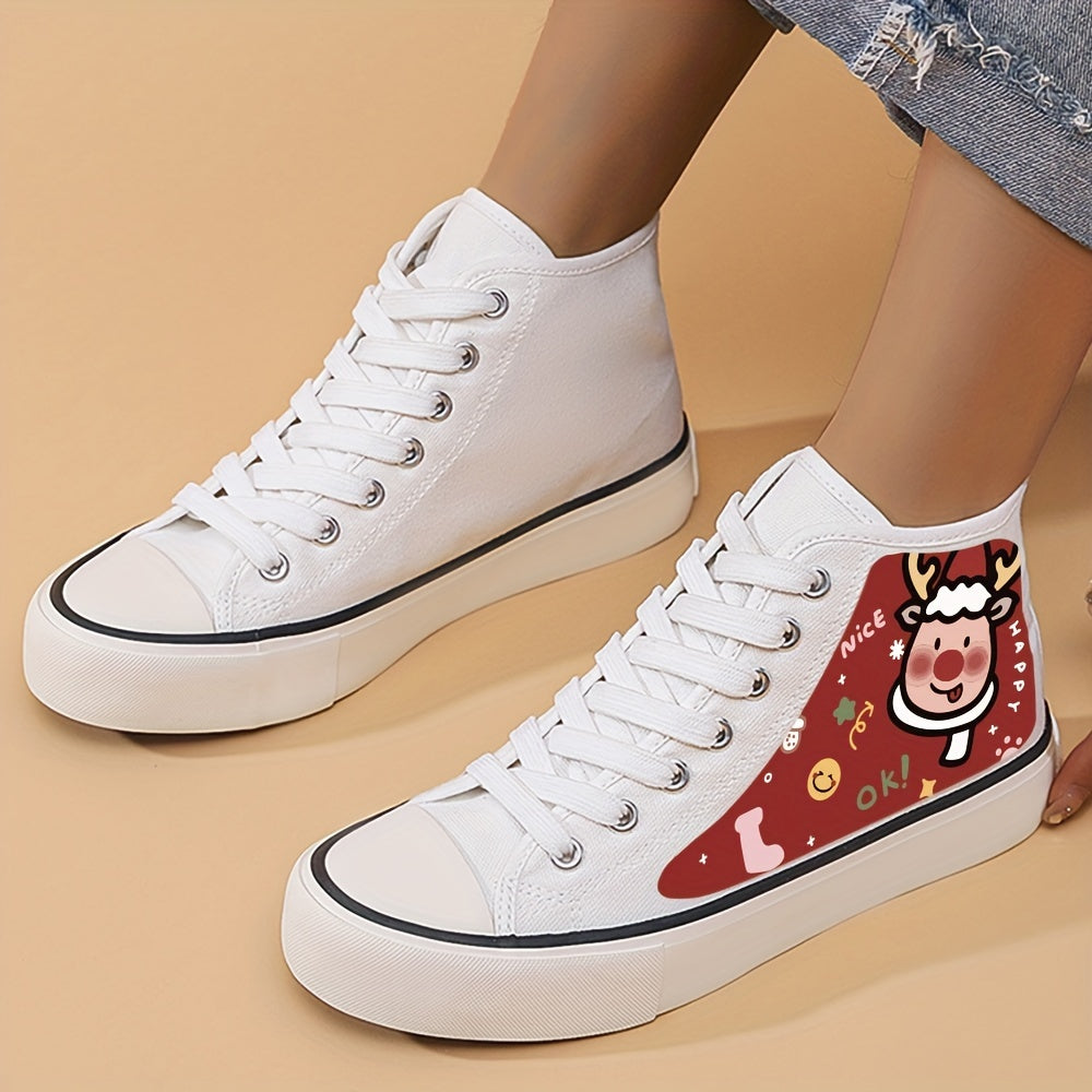 Christmas Reindeer Print Flat Chunky Sneakers