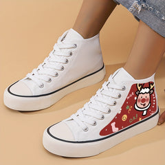 Christmas Reindeer Print Flat Chunky Sneakers