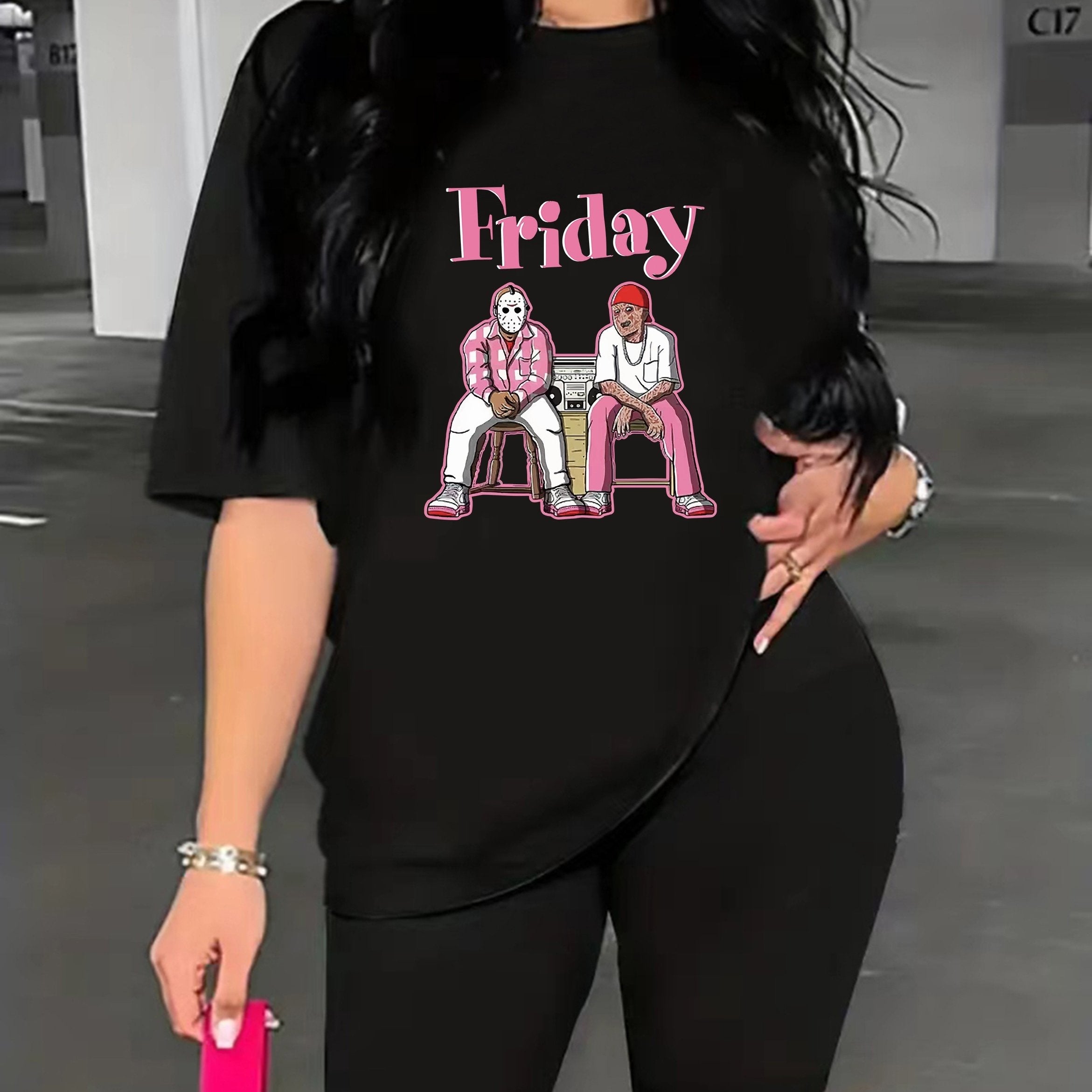 Women Cartoon Bear & Letter Print Tee & Shorts Two Piece Set