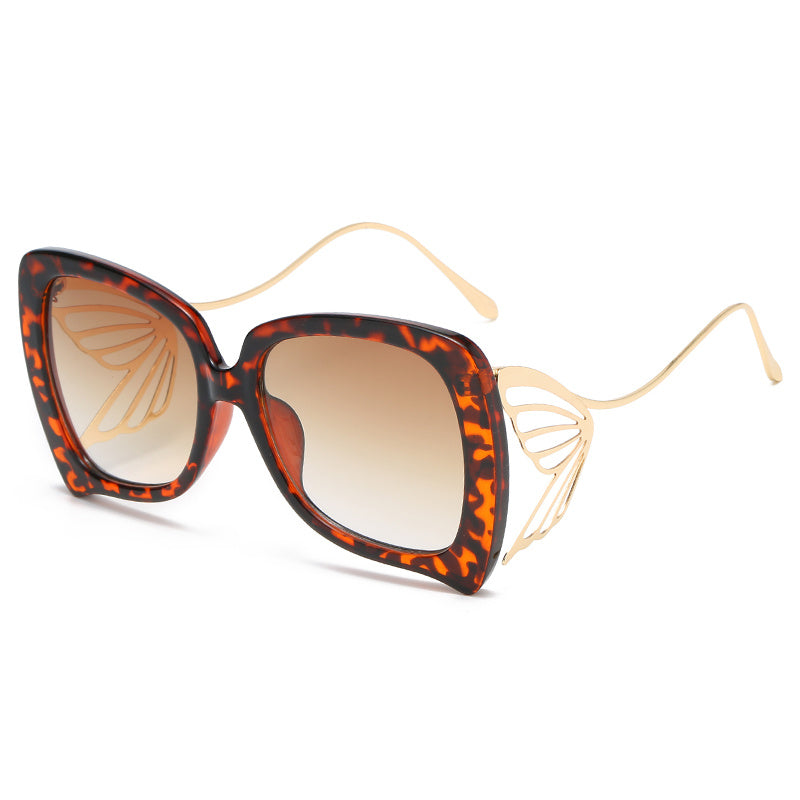 OOLVS Big Frame Butterfly Sunglasses UV Protection Metal Leg Gafas De Sol