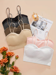 6pcs Solid Wireless Bras Comfy & Breathable Stretch Bra Women's Lingerie