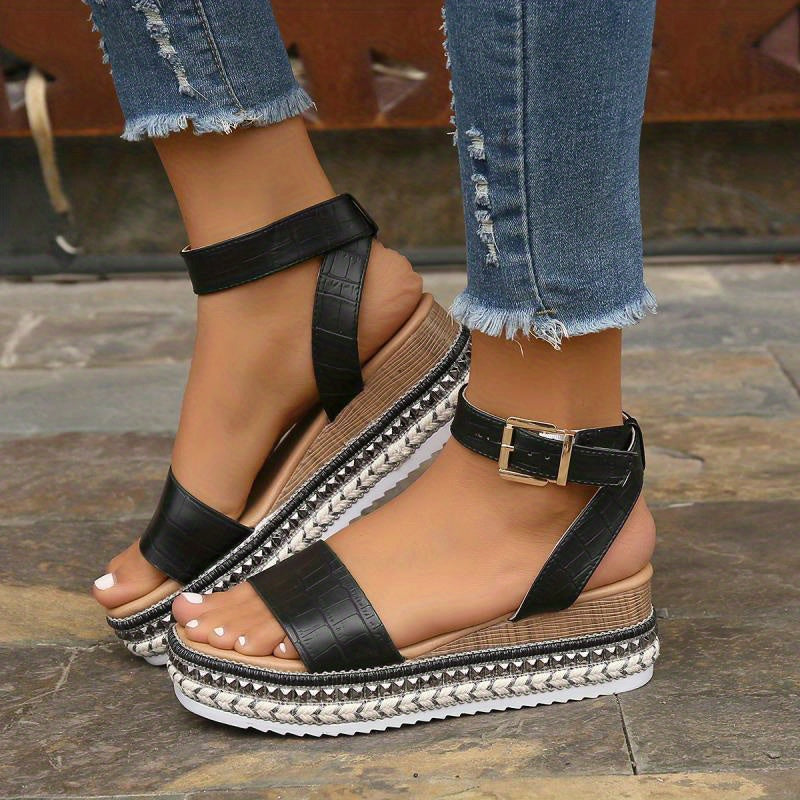 Women's Studded Platform Sandals Ankle Strap Espadrille Shoes