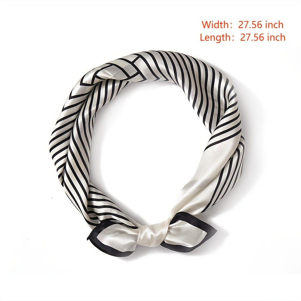 70cm Geometric Stripe Print Square Scarf Neckerchief Bandana Satin Head Scarf