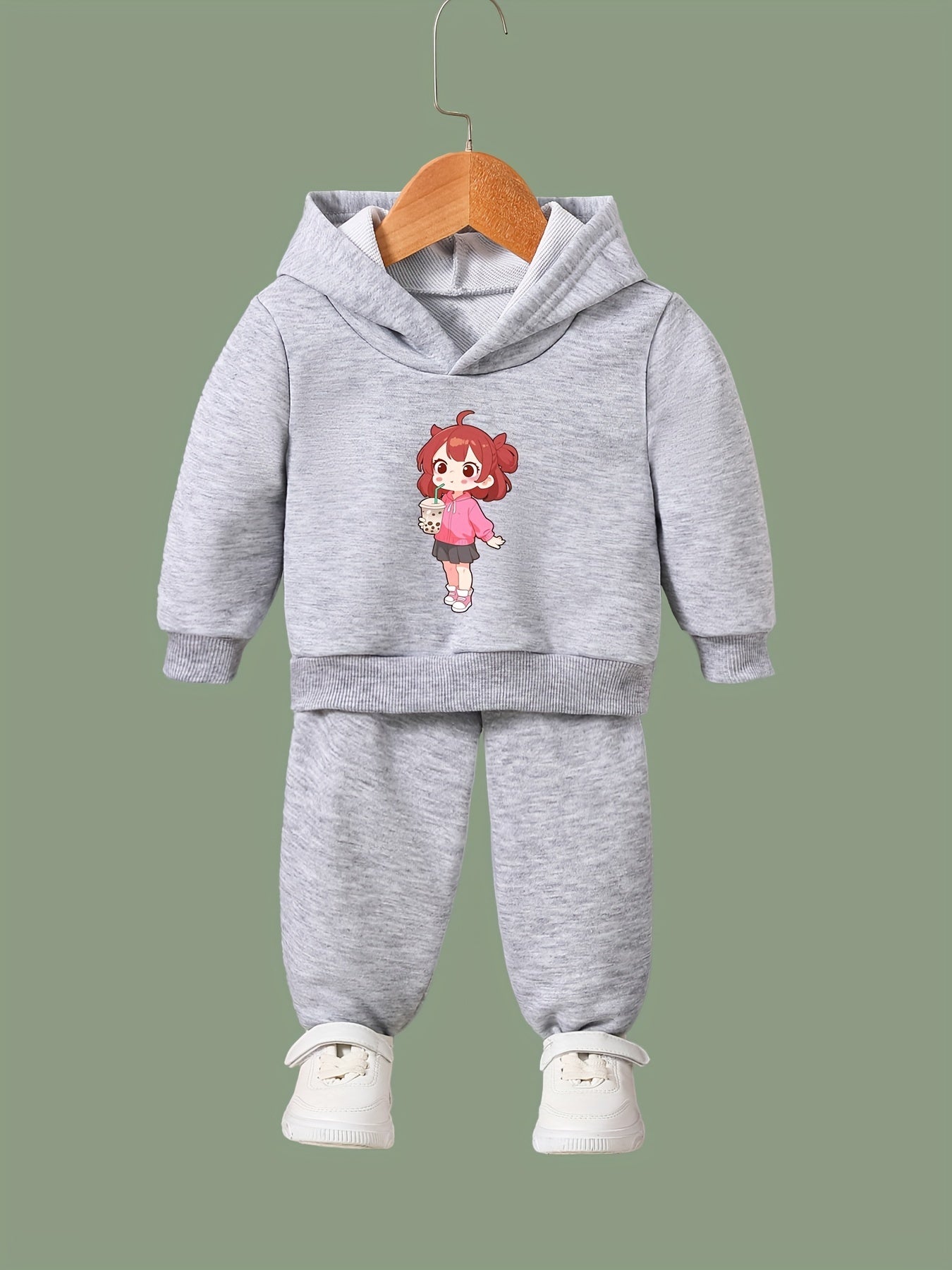 OERYUI 2pcs Milk Tea Girl Print Hoodies Pants Set For Girls Boys