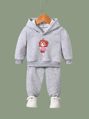OERYUI 2pcs Milk Tea Girl Print Hoodies Pants Set For Girls Boys