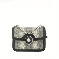 Snake Print Shoulder & Crossbody Bag - Leather with Detachable Chain