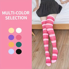 Striped Thigh High Socks Cosplay Over The Knee Stockings Women's Hosiery