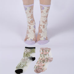 3 Pairs Floral Mesh Socks Ultra Thin Women's Stockings