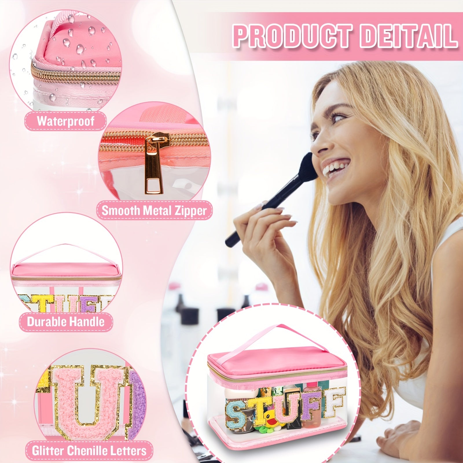 Chenille Letter Bag Makeup Cases Nylon Bag with Zipper