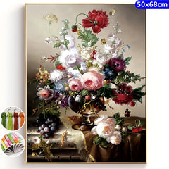 DIY Stamped Cross Stitch Kit Flower Vase Pattern Embroidery 11CT Canvas Painting