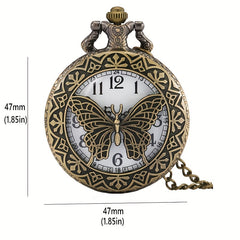 Vintage Butterfly Half Hunter Quartz Pocket Watch with Chain