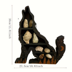 Wolf Shaped Crystal Storage Rack Wooden Wall Mounted Display Organizer