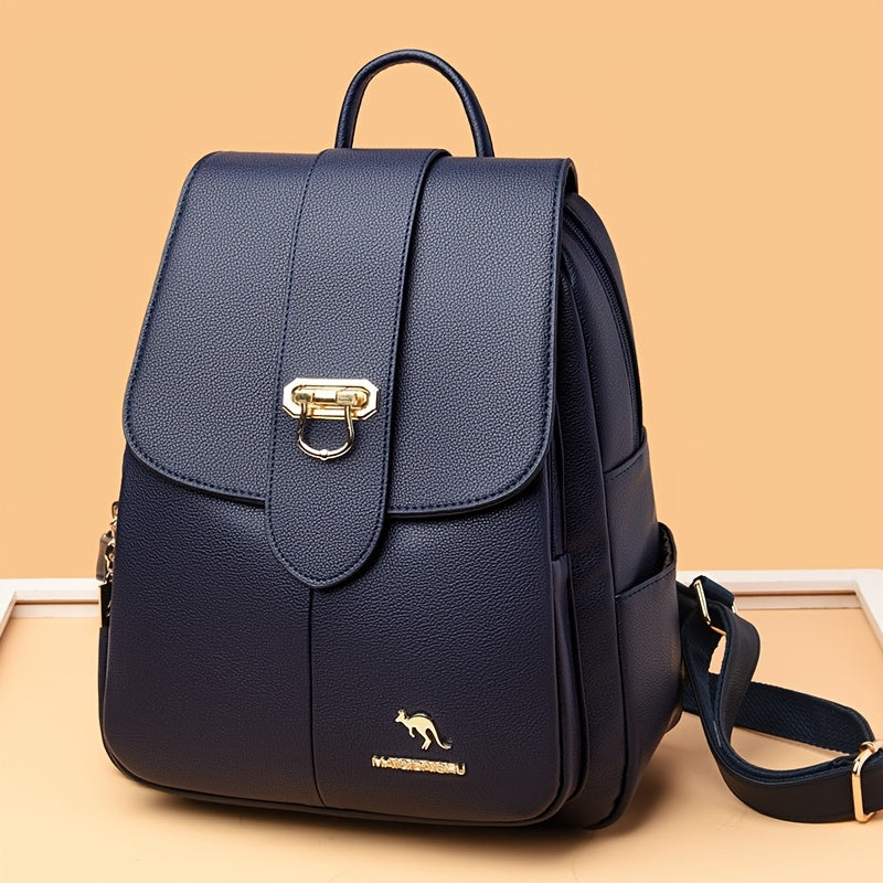 Faux Leather Buckle Flap Backpack for Women