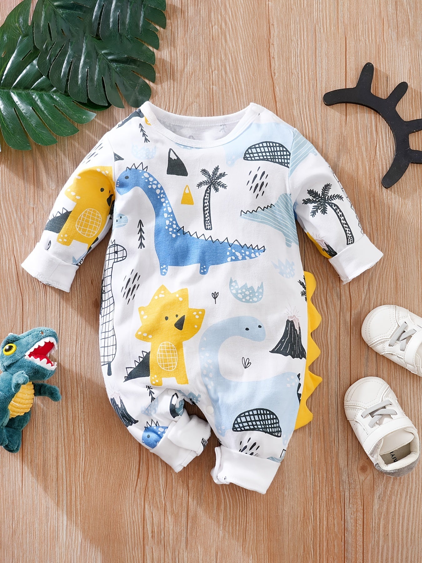 Dinosaur Print Romper Long Sleeve Jumpsuit for Baby