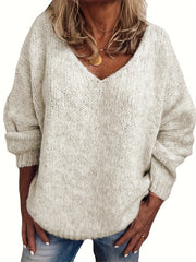 Casual V Neck Sweater Solid Long Sleeve Pullover