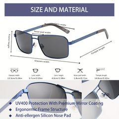 OUWEN Vintage Rectangular Frame Polarized Aviator Sunglasses For Men