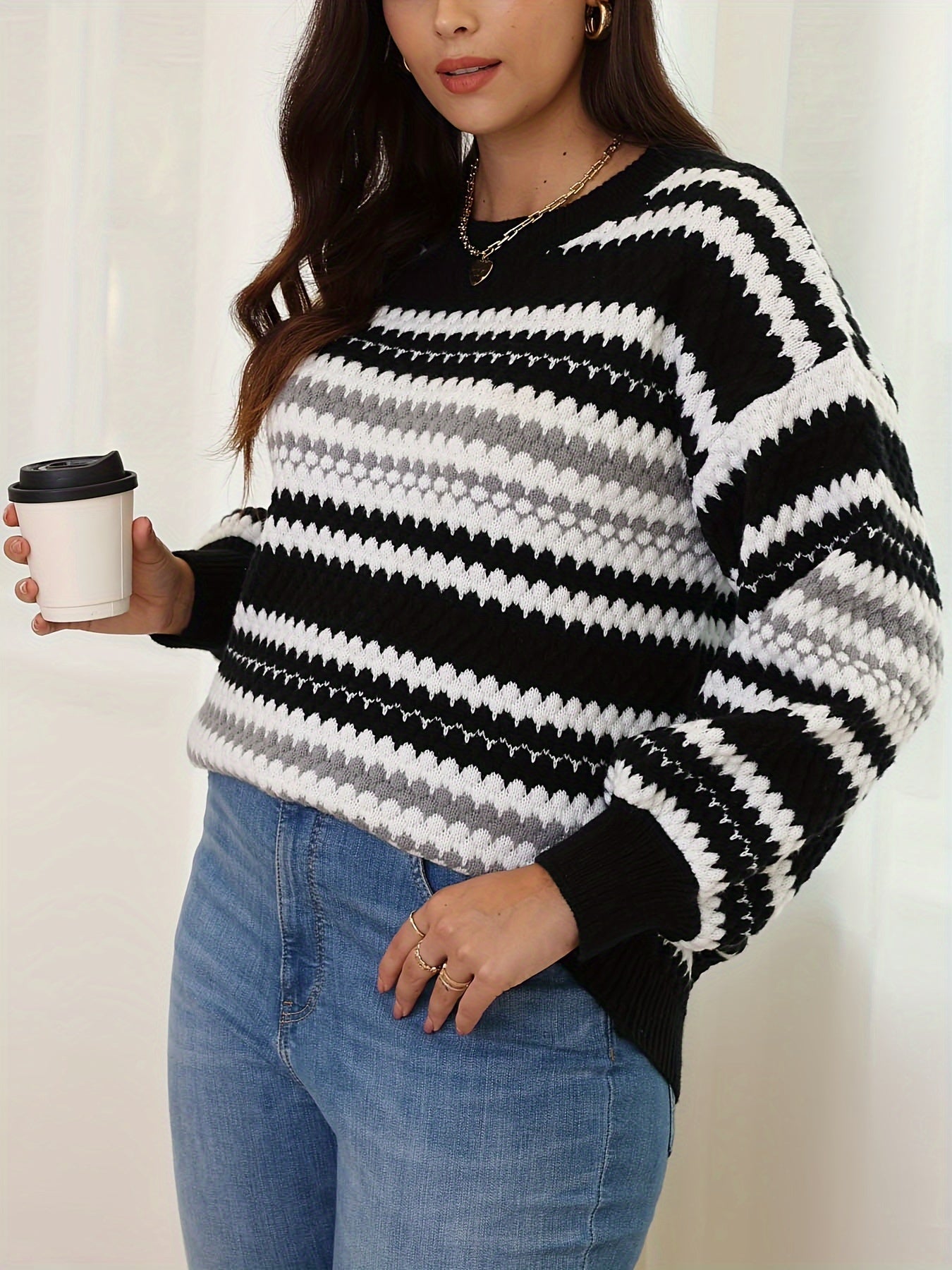 Striped Long Sleeve Sweater Round Neck Jumper