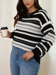 Striped Long Sleeve Sweater Round Neck Jumper