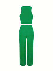 Casual Tank Top & Wide Leg Pants Set Women's Outfit
