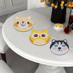 6pcs Artificial Diamond Coaster Set DIY Animal Painted Coaster With Stand