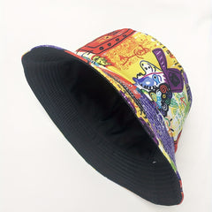 Vintage Graffiti Print Bucket Hat Hip Hop Casual Fisherman Cap
