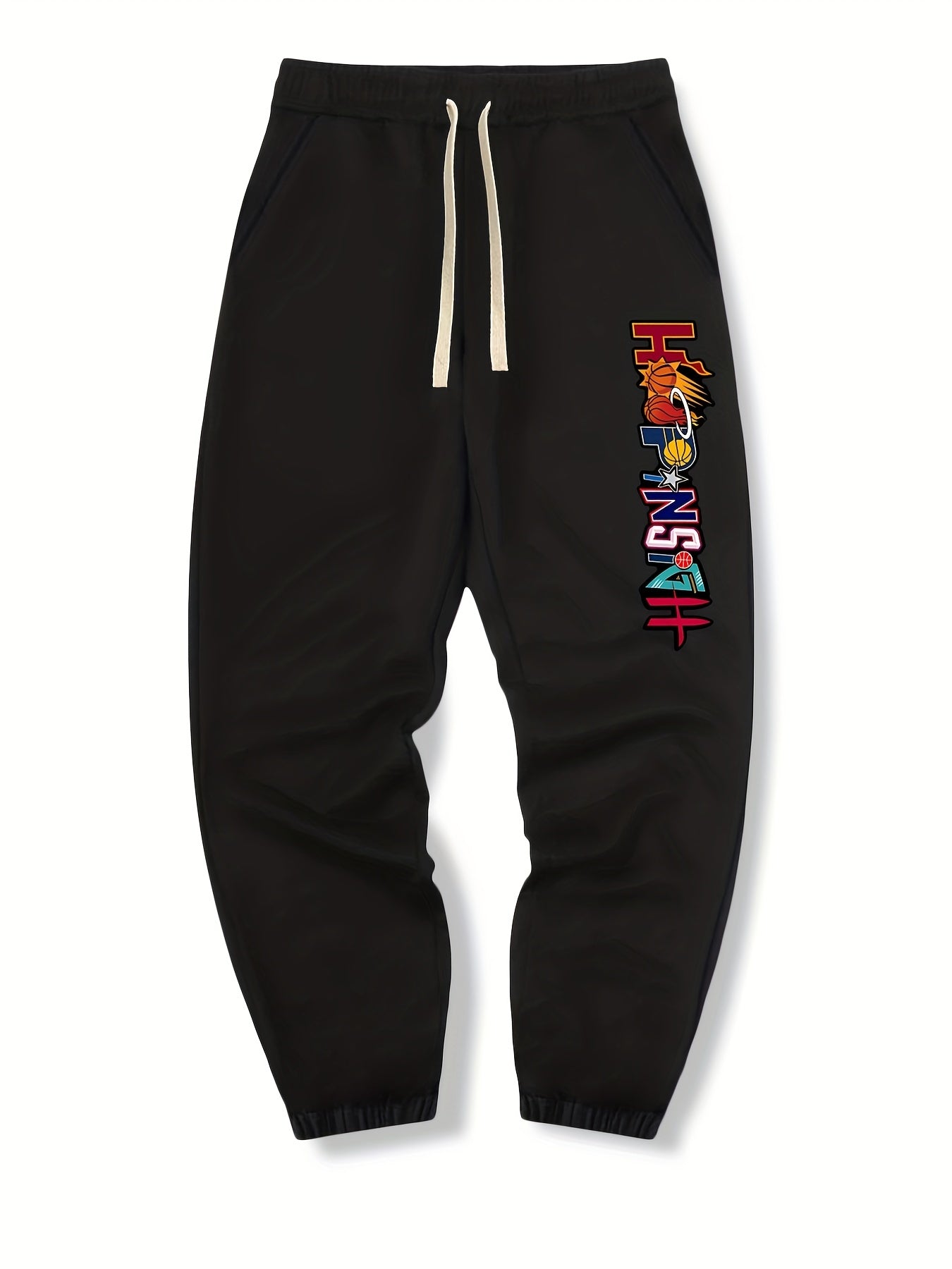 Letters & Basketball Drawstring Sweatpants Loose Fit Pants