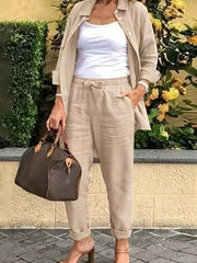 Button Front Long Sleeve Shirt & Wide Leg Pants Set
