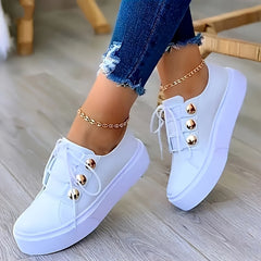 Lace-up Skate Sneakers Platform PU Leather Flat Shoes
