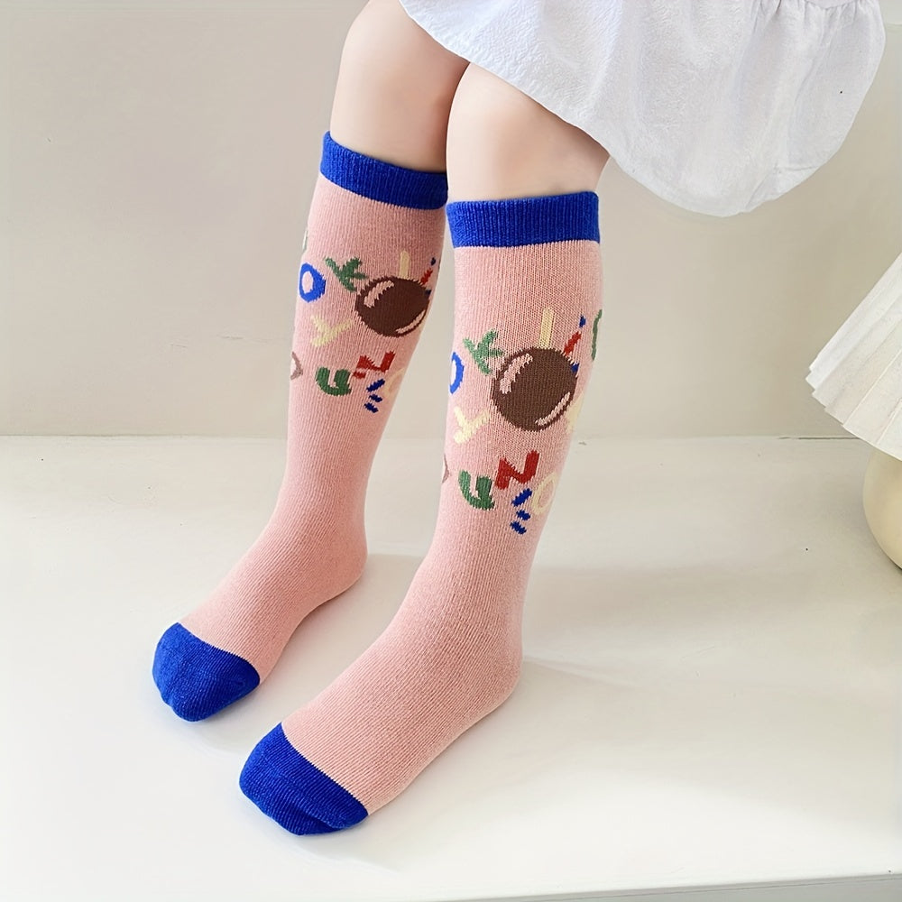 Girls Cartoon Dog Print Calf Socks Breathable Crew Socks