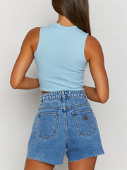 Plaid Stitching Tank Top Slim Fit Collared Sports Crop Top Women's Activewear