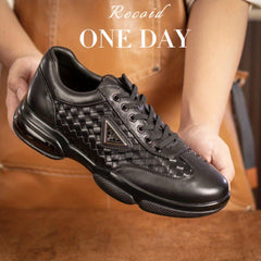 Men's Leather Plaid Lace-up Sneakers with Air Cushion