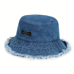 Denim Washed Tassel Bucket Hat Ripped Vintage Fisherman Cap