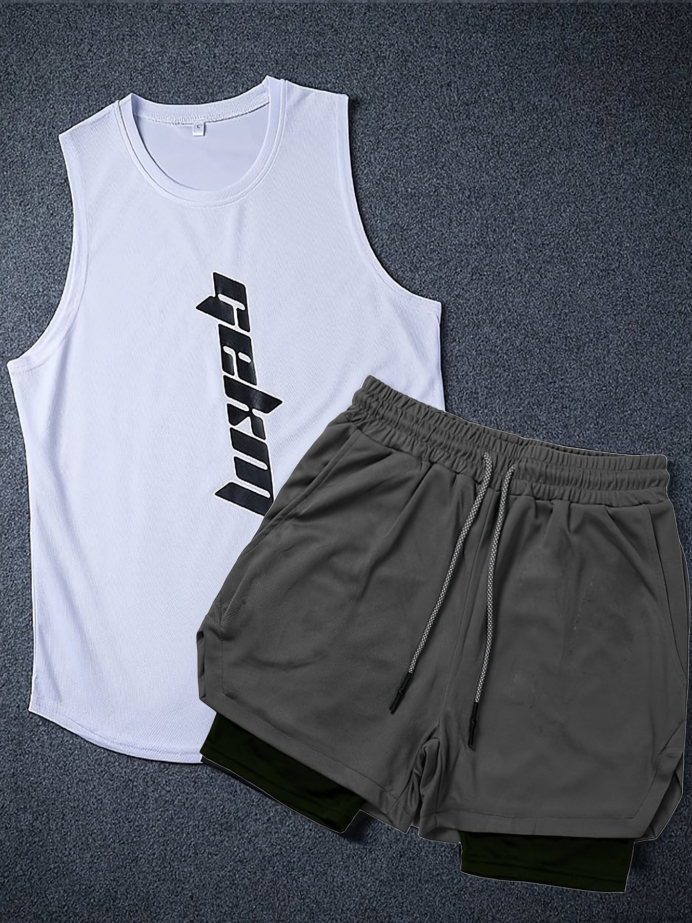 Men's Letter Print Tank Top & Drawstring Shorts Set