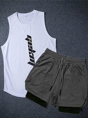 Men's Letter Print Tank Top & Drawstring Shorts Set