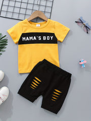 2pcs Baby Boys Casual T-shirt & Ripped Shorts Set Clothes